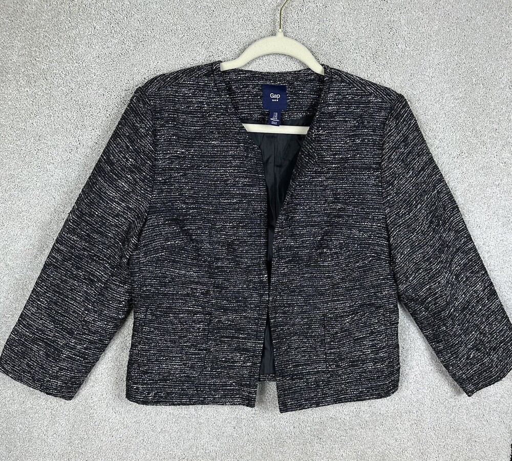 GAP Open Front Blazer Jacket Womens 10 Gray white Shimmer Speckled Lined